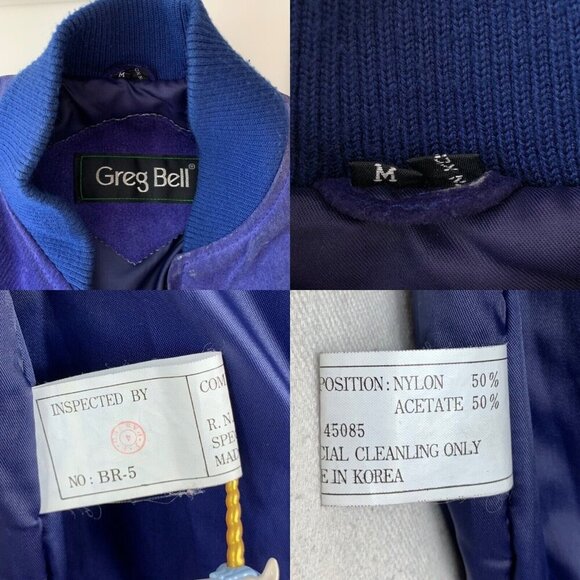 Vintage Bomber Jacket Size Medium Greg Bell Faux Suede Shoulder Pads Blue - Picture 11 of 11